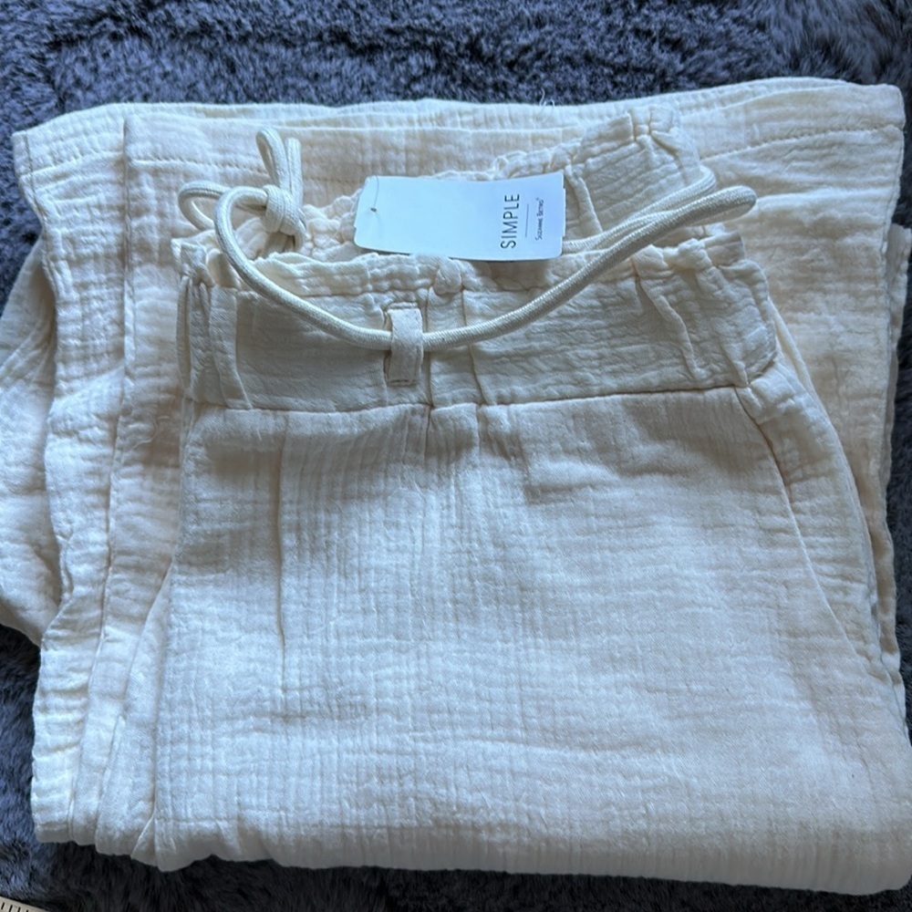 Simple by Suzanne Betro cotton cream gauze wide-leg pants stretch Size 1X